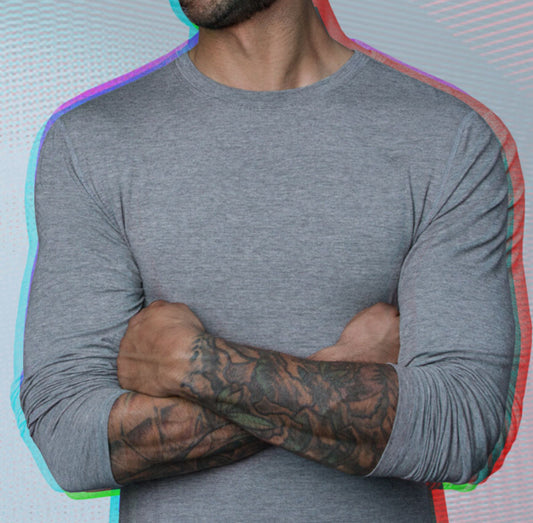 Tall skinny guy wearing tall mens tall shirts by Navas Lab Apparel