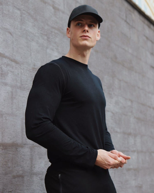 Tall slim guy in mens tall top by Navas Lab Apparel