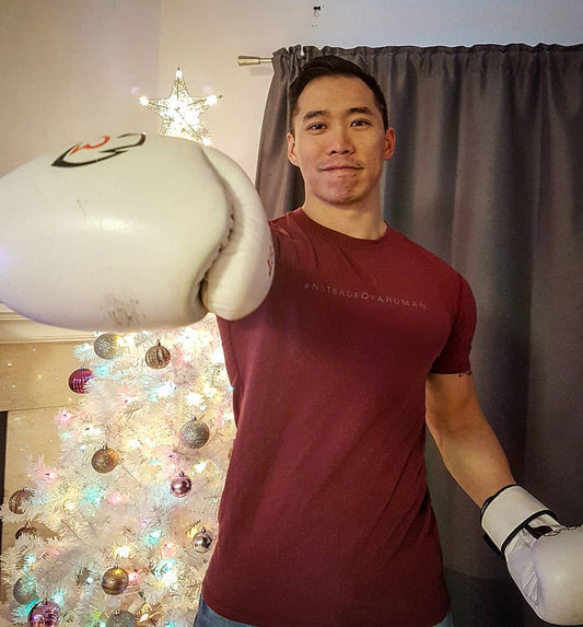 Tall guy Brian Lee wearing mens tall tee by Navas Lab Apparel
