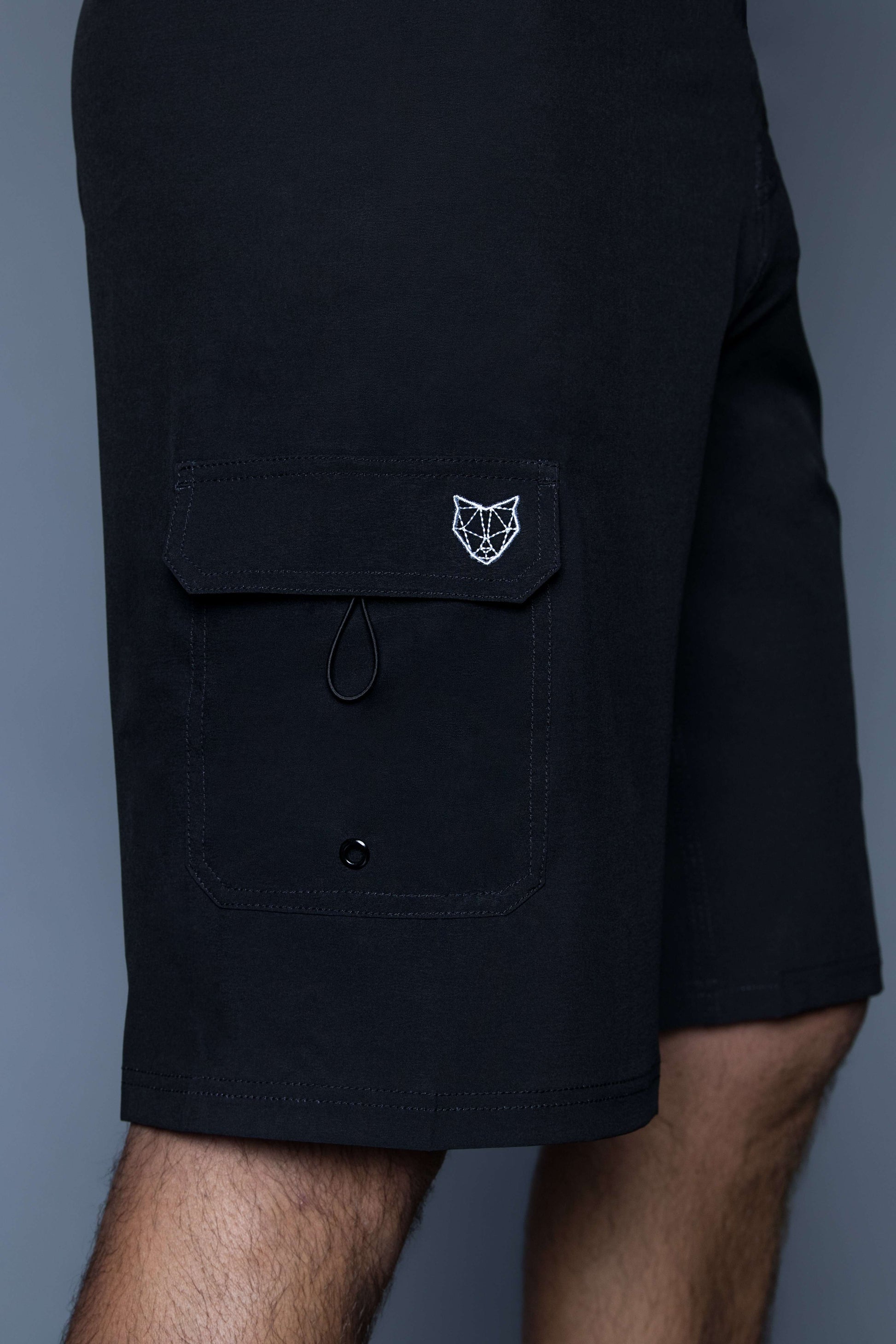 The Navas Lab Zod boardshorts for tall guys in black with pocket detail. The perfect boardshorts for tall men.