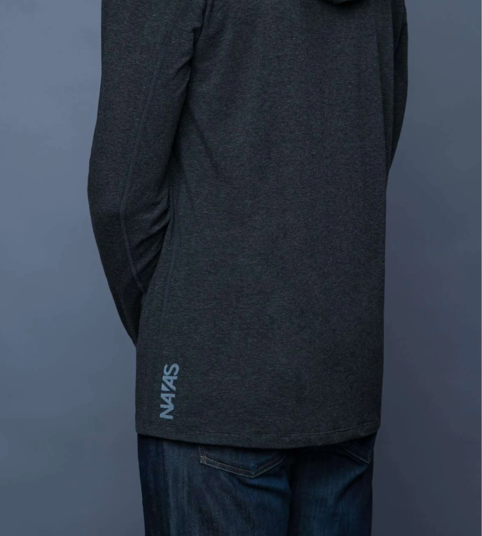 The Navas Lab Mac Microstripe long-sleeve shirt for tall guys in charcoal mix. The perfect tall slim shirt for tall and slim guys looking for style and comfort.