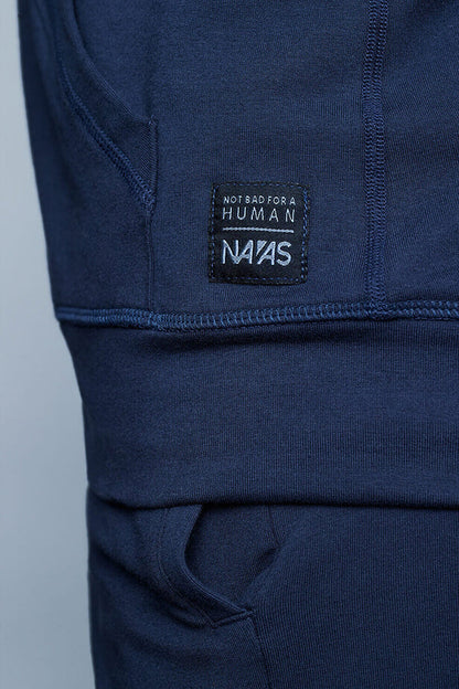 Hoodie for tall man detail in blue by Navas Lab. The perfect tall hoodies for tall guys looking for style and comfort.