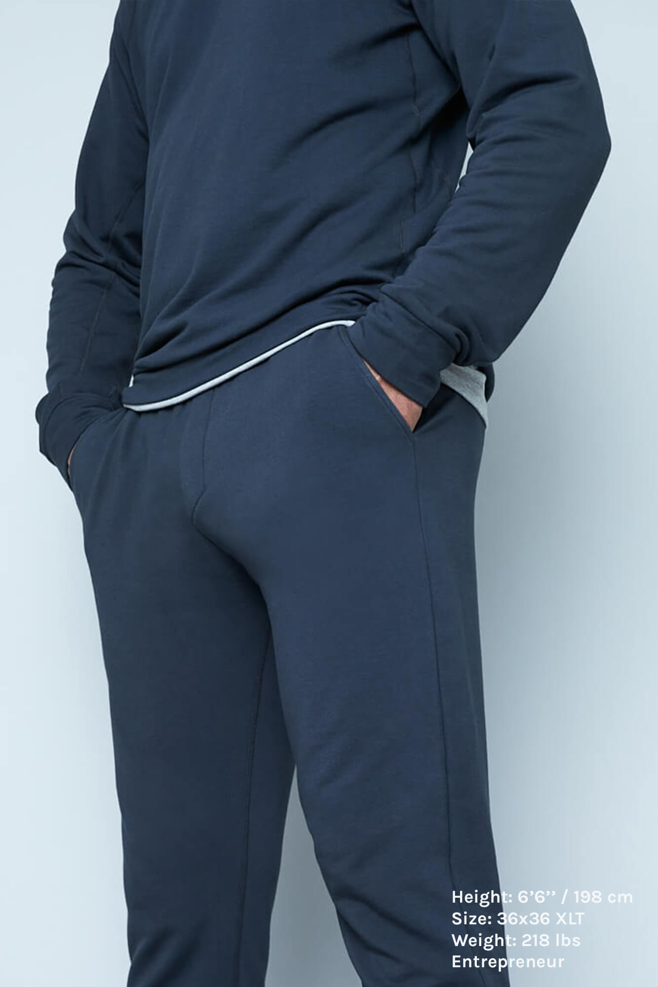 Pants for tall men in grey by Navas Lab. The perfect mens tall joggers for tall guys looking for style and comfort.