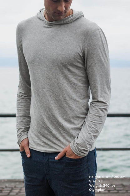 The Navas Lab Vasquez Microstripe long-sleeve mens xlt hoodies for tall guys in Concrete mix. The perfect hoodies for tall skinny guys looking for style and comfort.