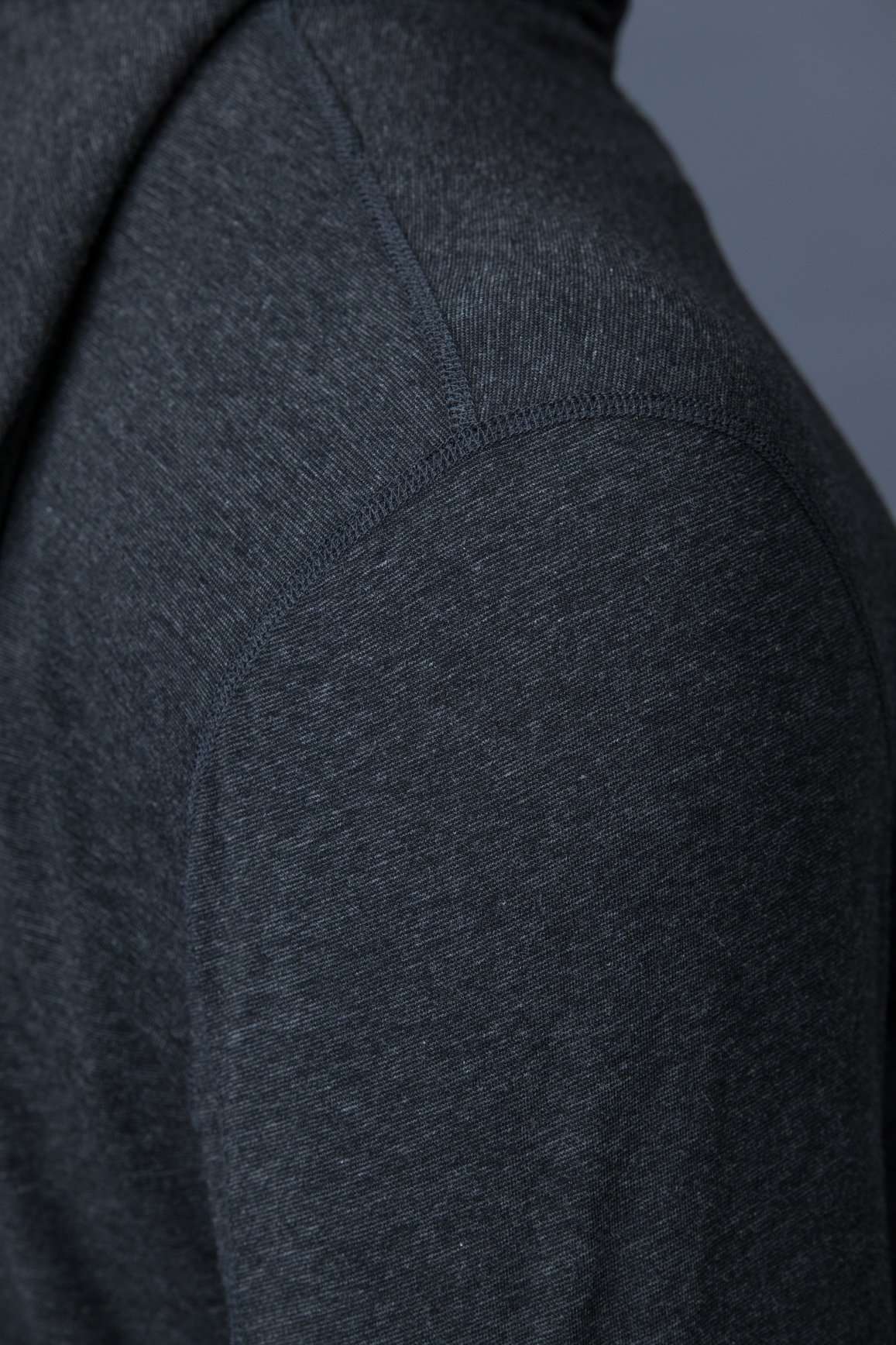 The Navas Lab Vasquez Microstripe long-sleeve hooded shirt detail for tall guys in Charcoal mix. The perfect tall slim shirt for tall and slim guys looking for style and comfort.