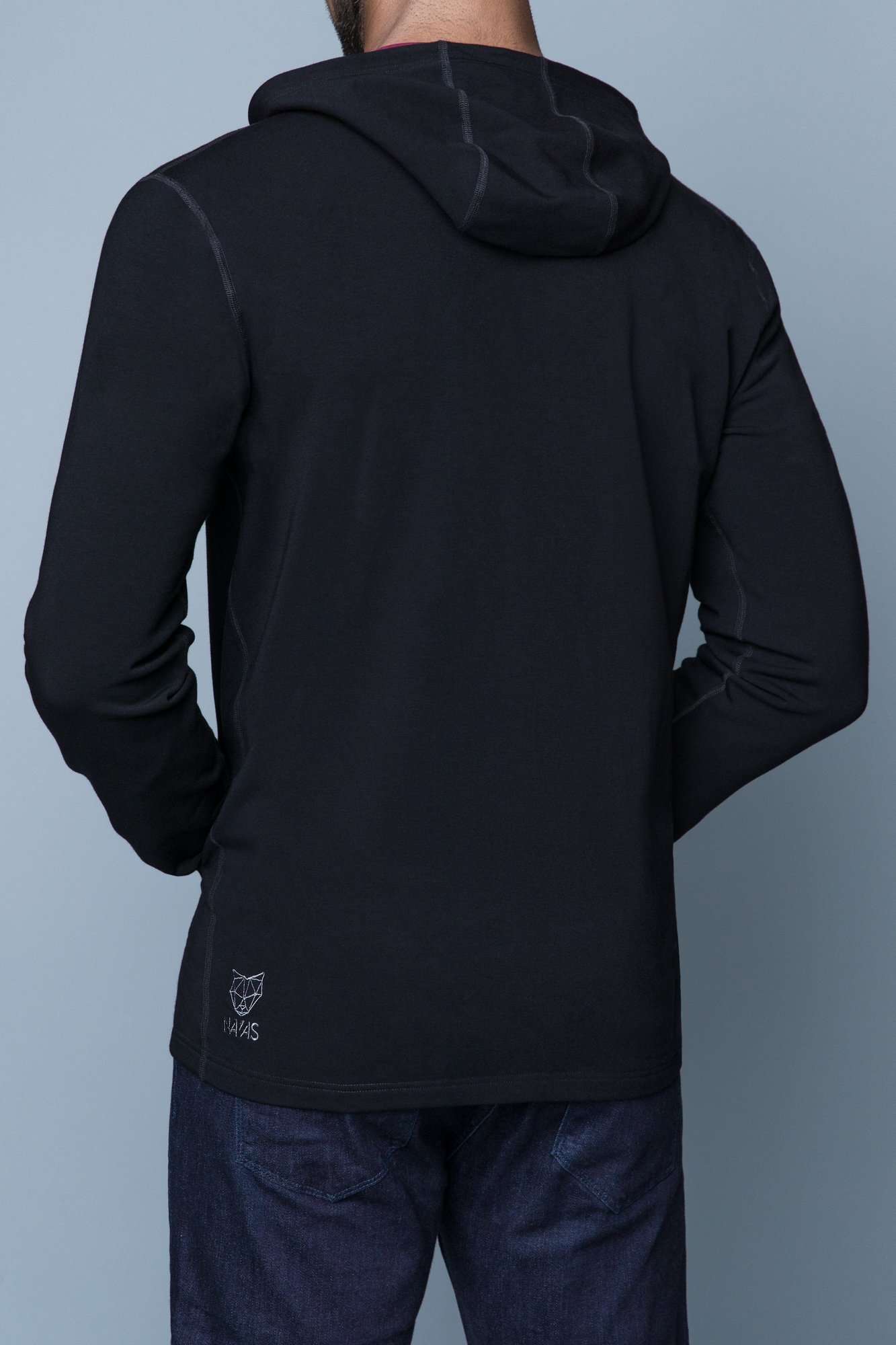 The Navas Lab Hawkins tall hoodie in black. The perfect tall slim hoodie for tall and slim guys looking for style and comfort. Tall skinny guy sweater hoodie in black.