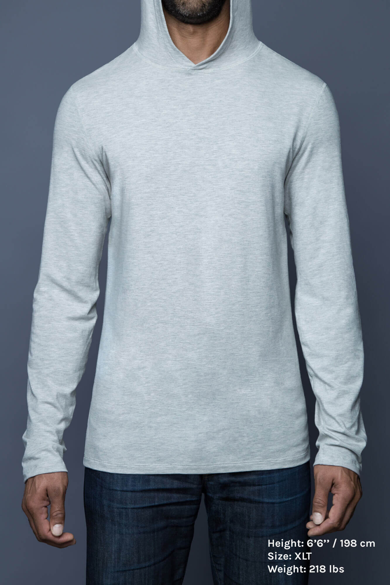 The Navas Lab Vasquez Microstripe long-sleeve hooded shirt for tall guys in light mix. The perfect tall slim shirt for tall and slim guys looking for style and comfort.