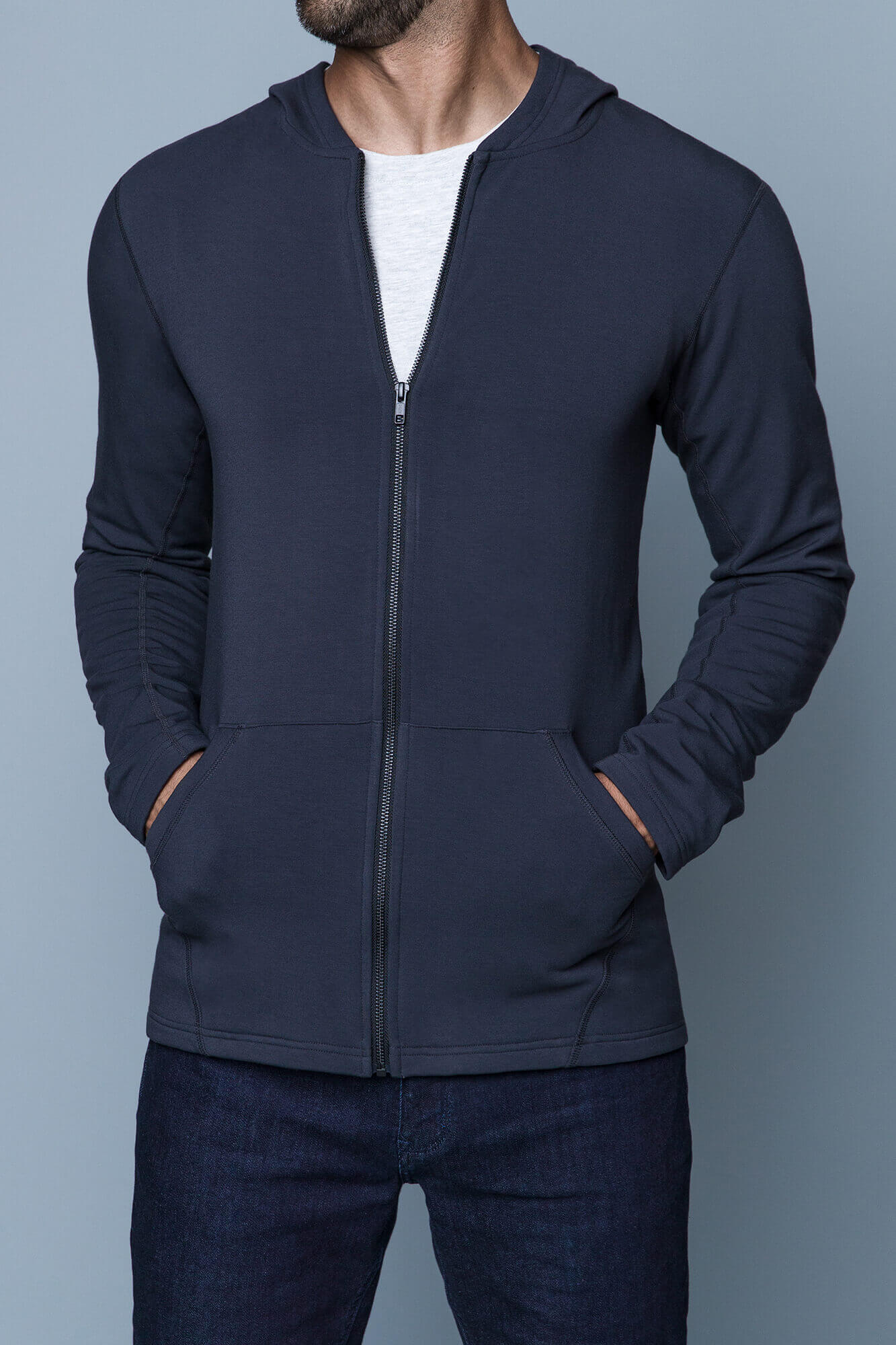 The Navas Lab Hawkins tall hoodie in vivid grey. The perfect tall slim hoodie for tall and slim guys looking for style and comfort. Tall skinny guy sweater hoodie in grey.