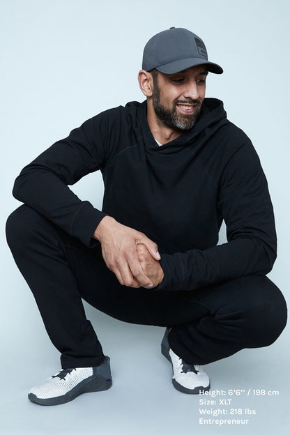 Tall mens clothing by Navas Lab.  Tall hoodie and tall pants in black for  taller men.