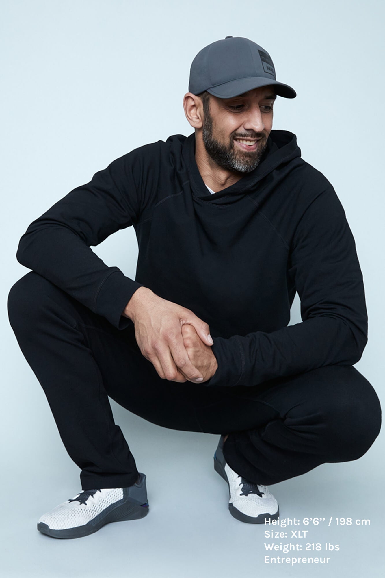 Tall mens clothing by Navas Lab. Tall hoodie and tall pants in black for taller men.