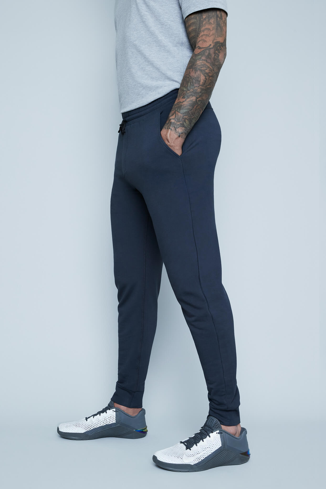 Tall sweatpants for tall guys in grey by Navas Lab. The perfect mens tall joggers for tall mens looking for style and comfort.