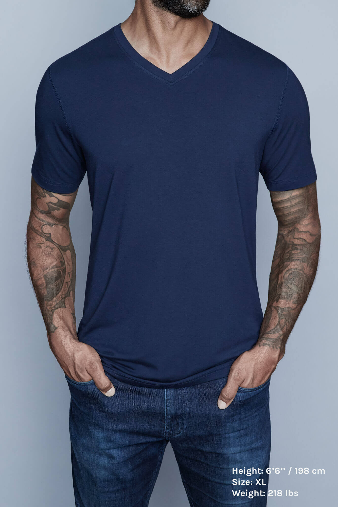 Tall tees in blue for taller men by Navas Lab Apparel.  T shirts for tall guys for everyday use.